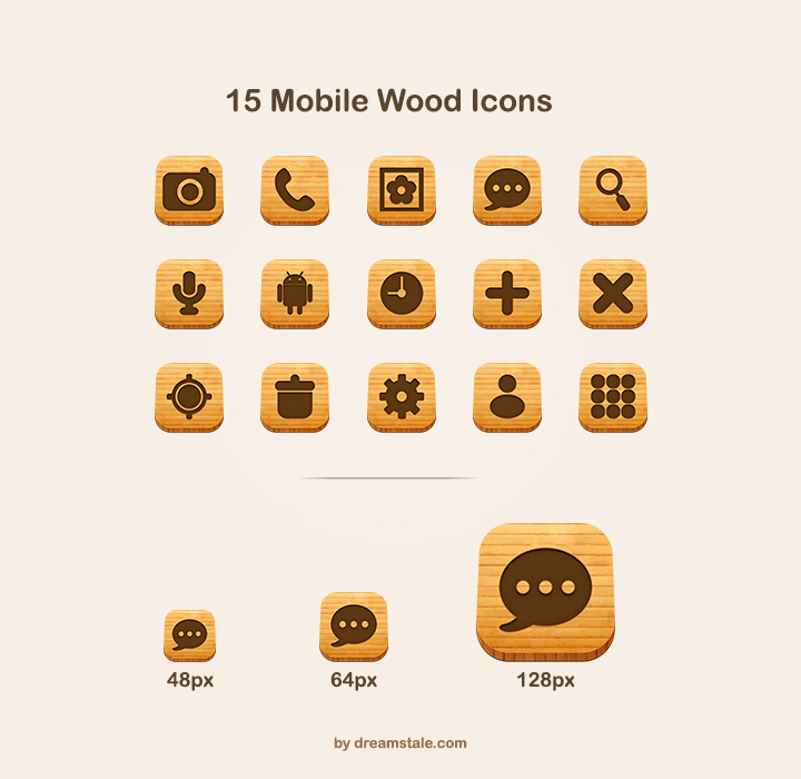 Free Download: 15 Phone Wood Icons