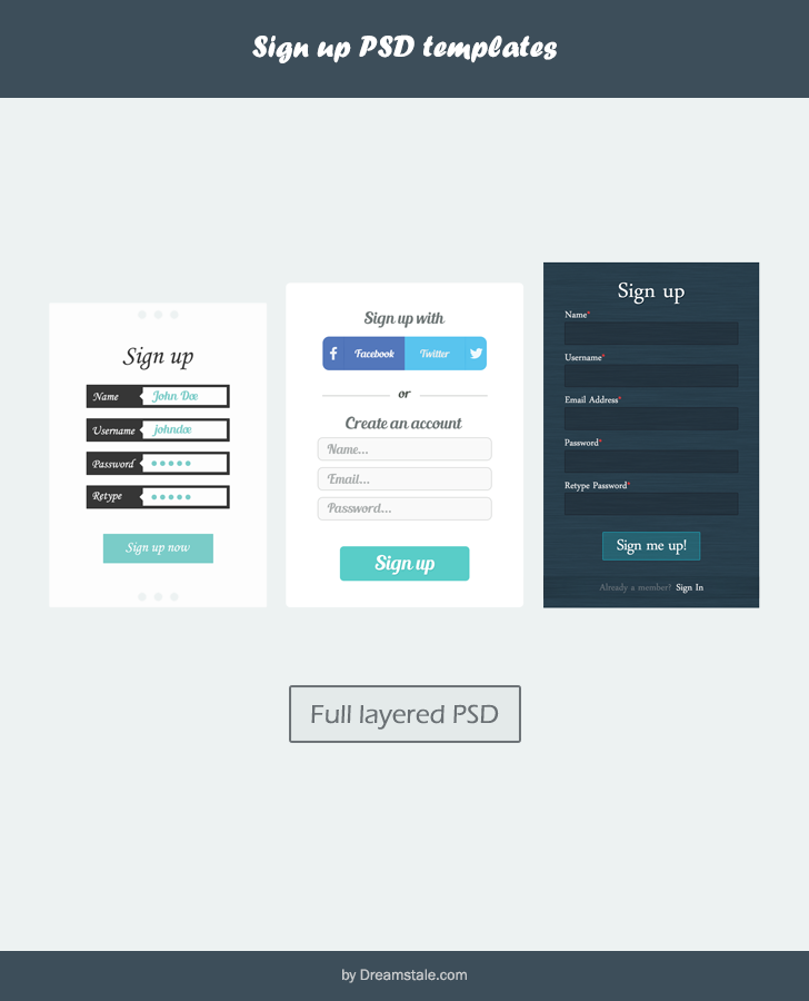 Free Download: 3 Sign-Up PSD Templates