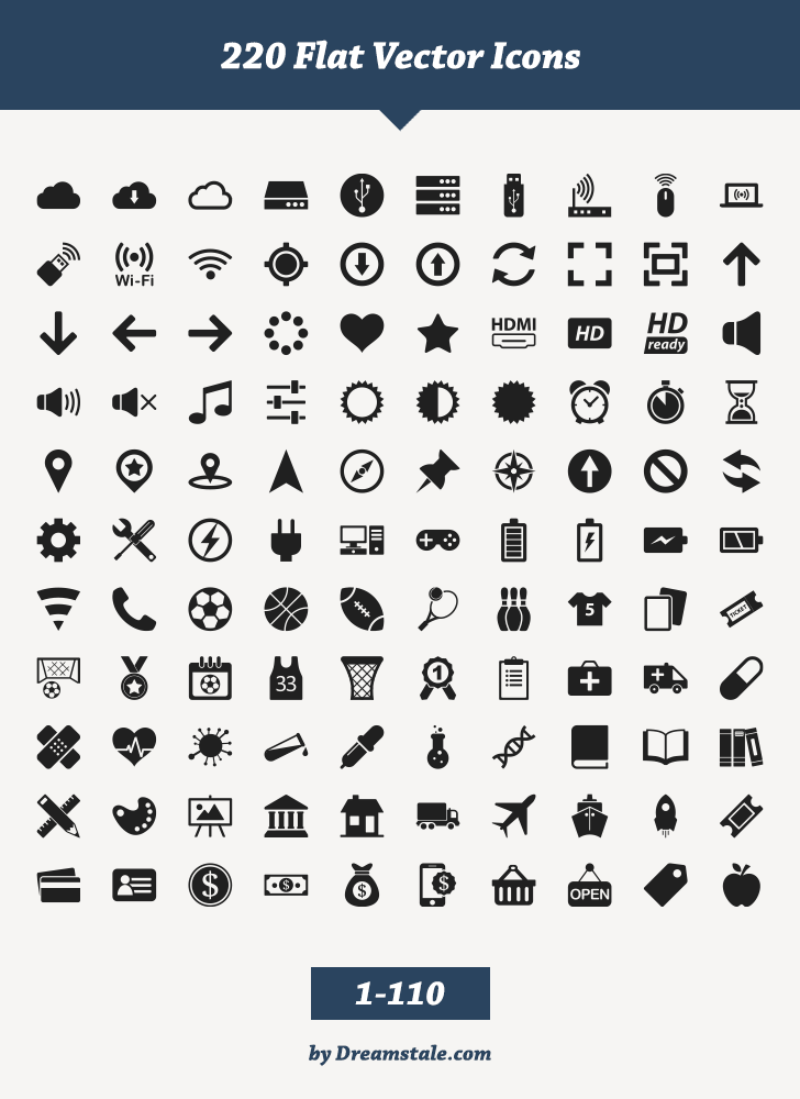 Free Download: 220 Flat Vector Icons