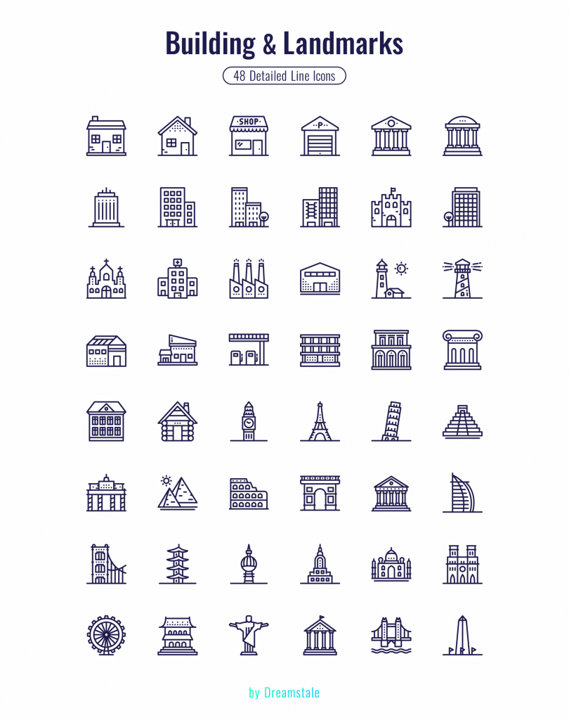 Building & Landmarks Detailed Icons - Dreamstale