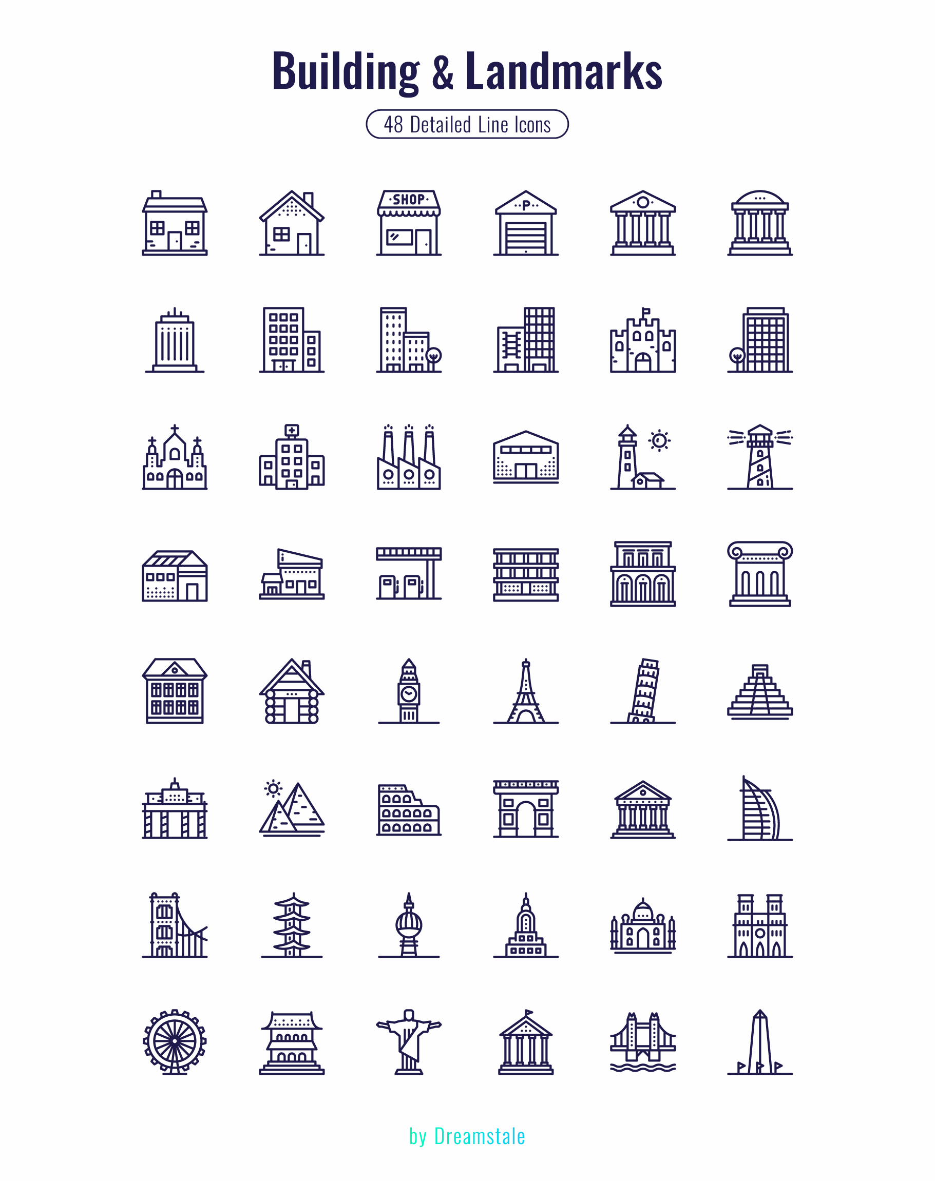 Building & Landmarks Detailed Icons - Dreamstale