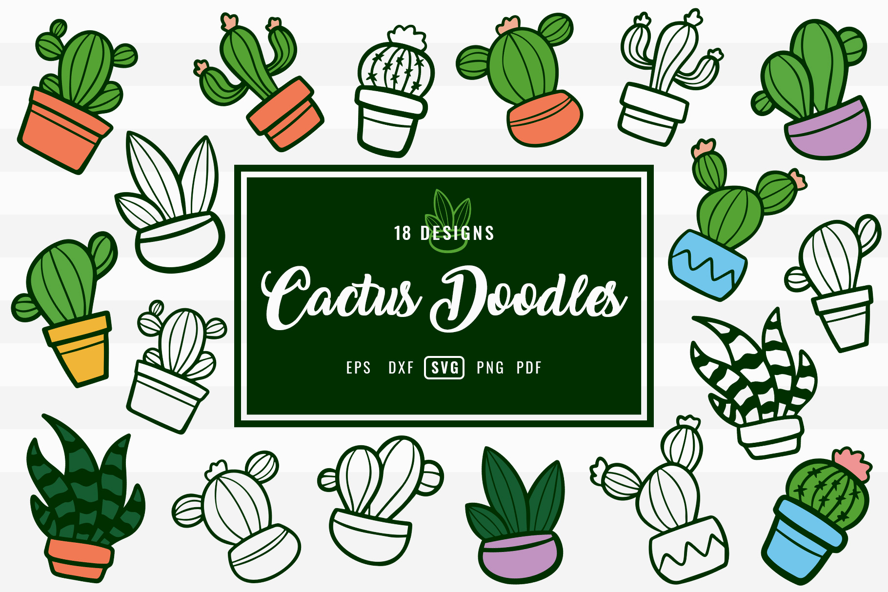 Cactus Plant Doodles SVG Clipart Bundle 1 svg+xml;charset=utf Cactus Plant Doodles SVG Clipart Bundle