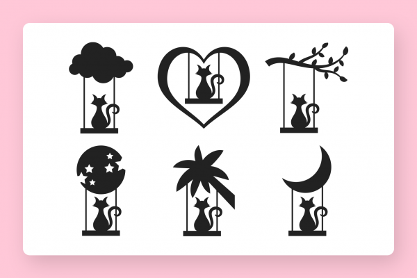 Cat Swing Animal SVG Clipart Silhouettes