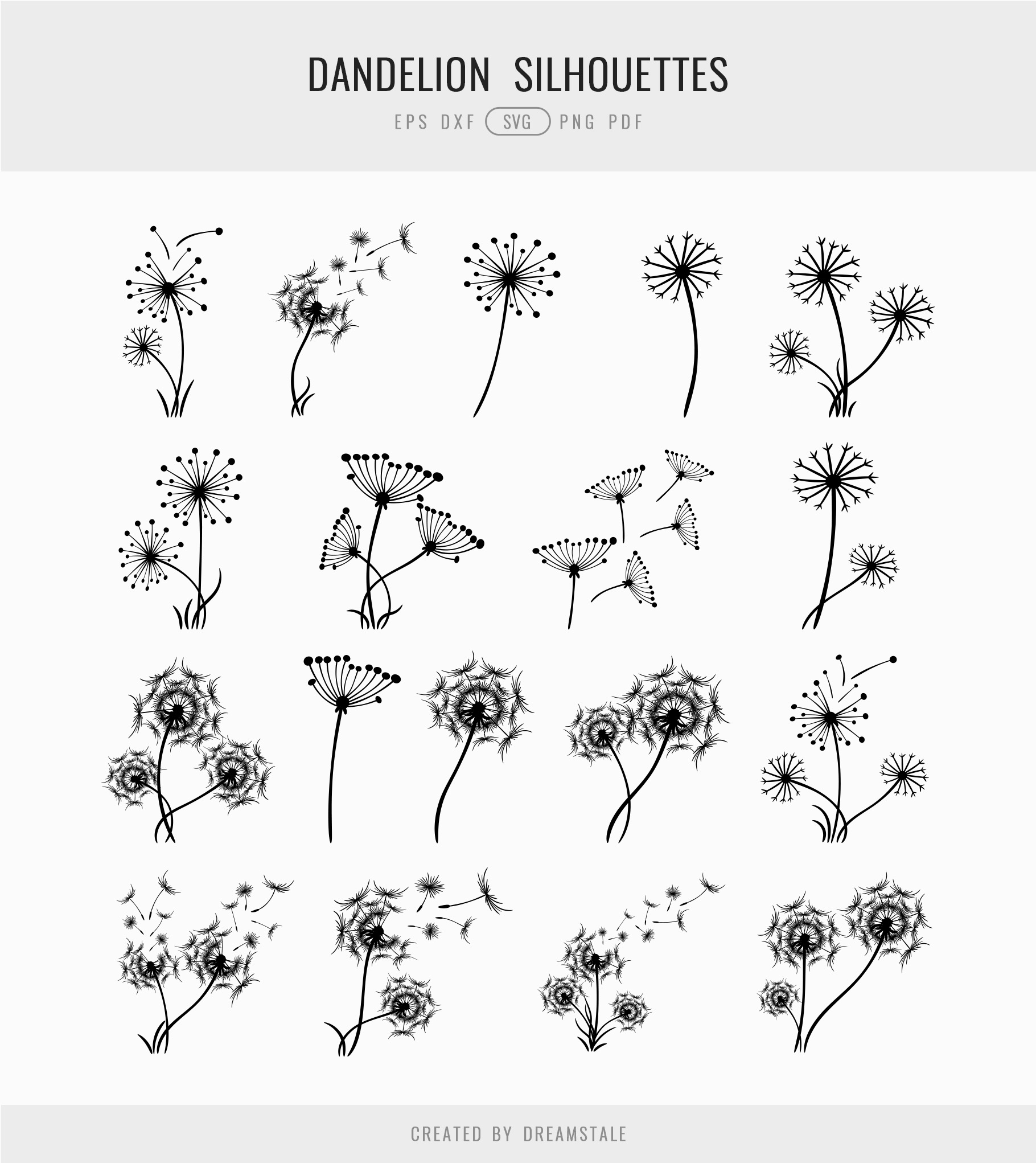 Dandelion Flowers SVG Clipart Bundle 4 svg+xml;charset=utf Dandelion Flowers SVG Clipart Bundle