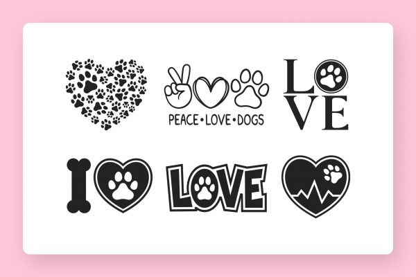 Dog Love Paw Print Silhouettes