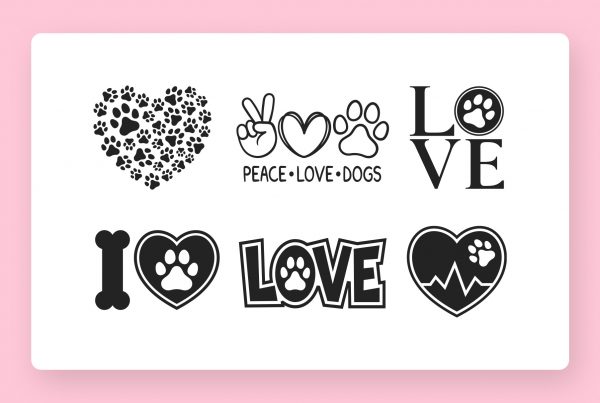 Dog Love Paw Print Silhouettes
