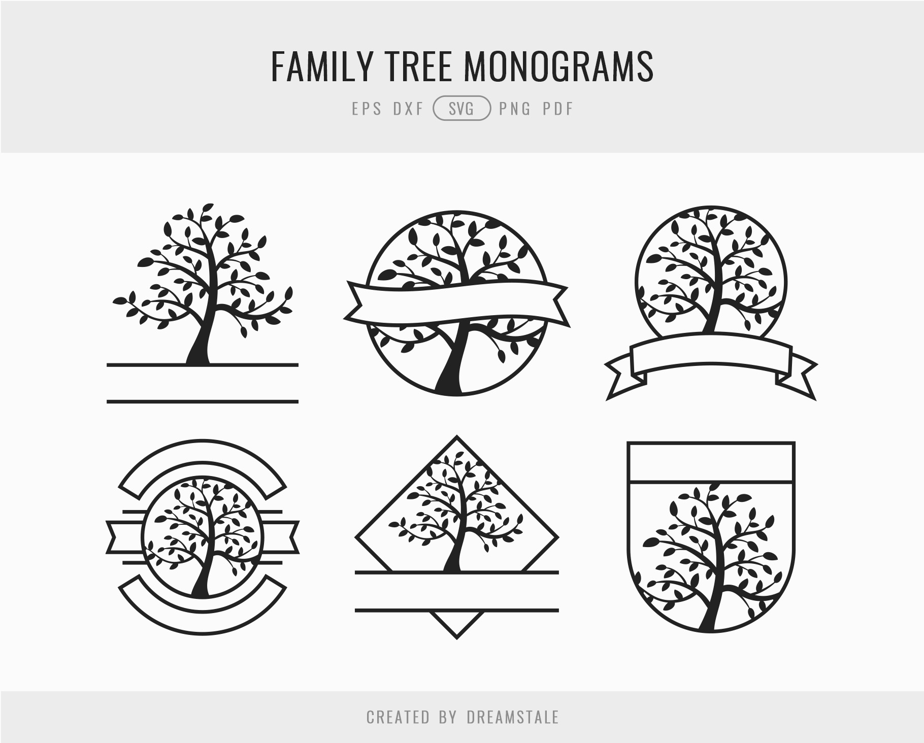 Tree Monograms SVG Clipart Bundle 4 svg+xml;charset=utf Tree Monograms SVG Clipart Bundle