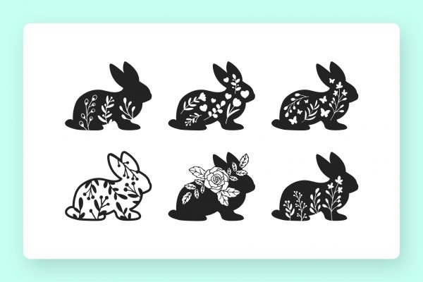 Floral Bunnies SVG Animal Silhouettes Floral Bunnies SVG Animal Silhouettes