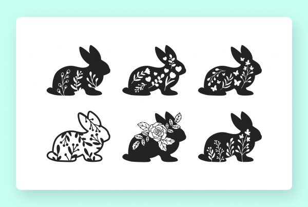 Floral Bunnies SVG Animal Silhouettes