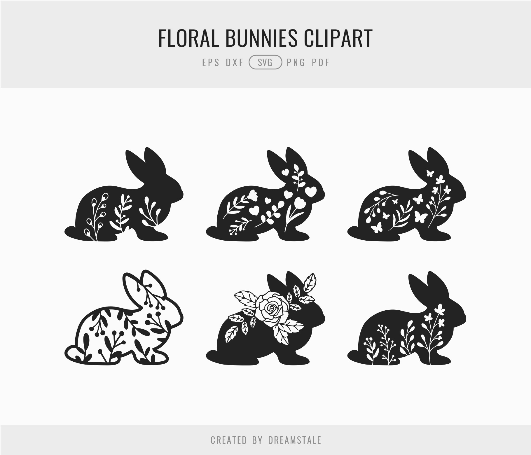 Floral Bunnies SVG Animal Silhouettes 4 svg+xml;charset=utf Floral Bunnies SVG Animal Silhouettes