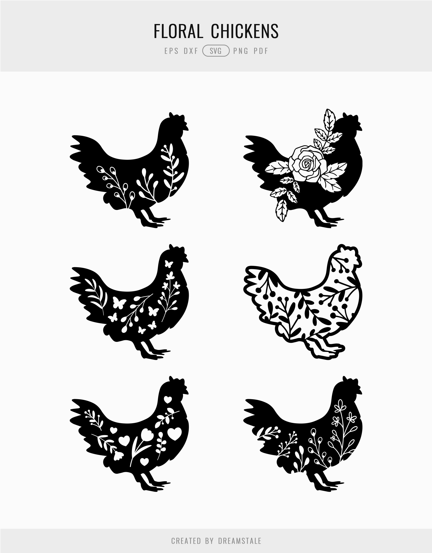 Floral Chickens SVG Clipart 4 svg+xml;charset=utf Floral Chickens SVG Clipart