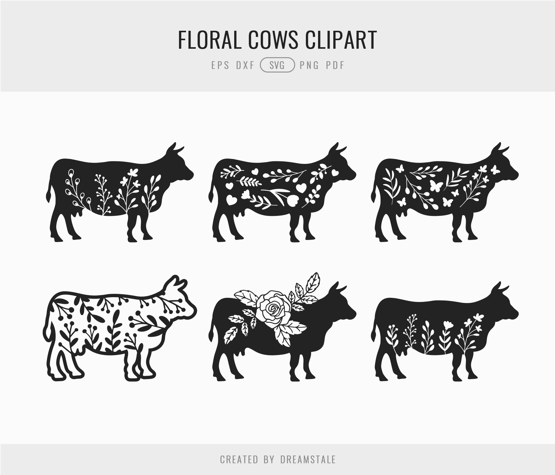 Floral Cow SVG Animal Silhouettes 4 svg+xml;charset=utf Floral Cow SVG Animal Silhouettes