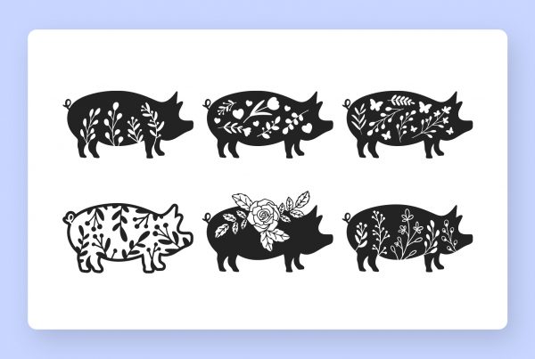 Floral Cute Pig SVG Animal Silhouettes