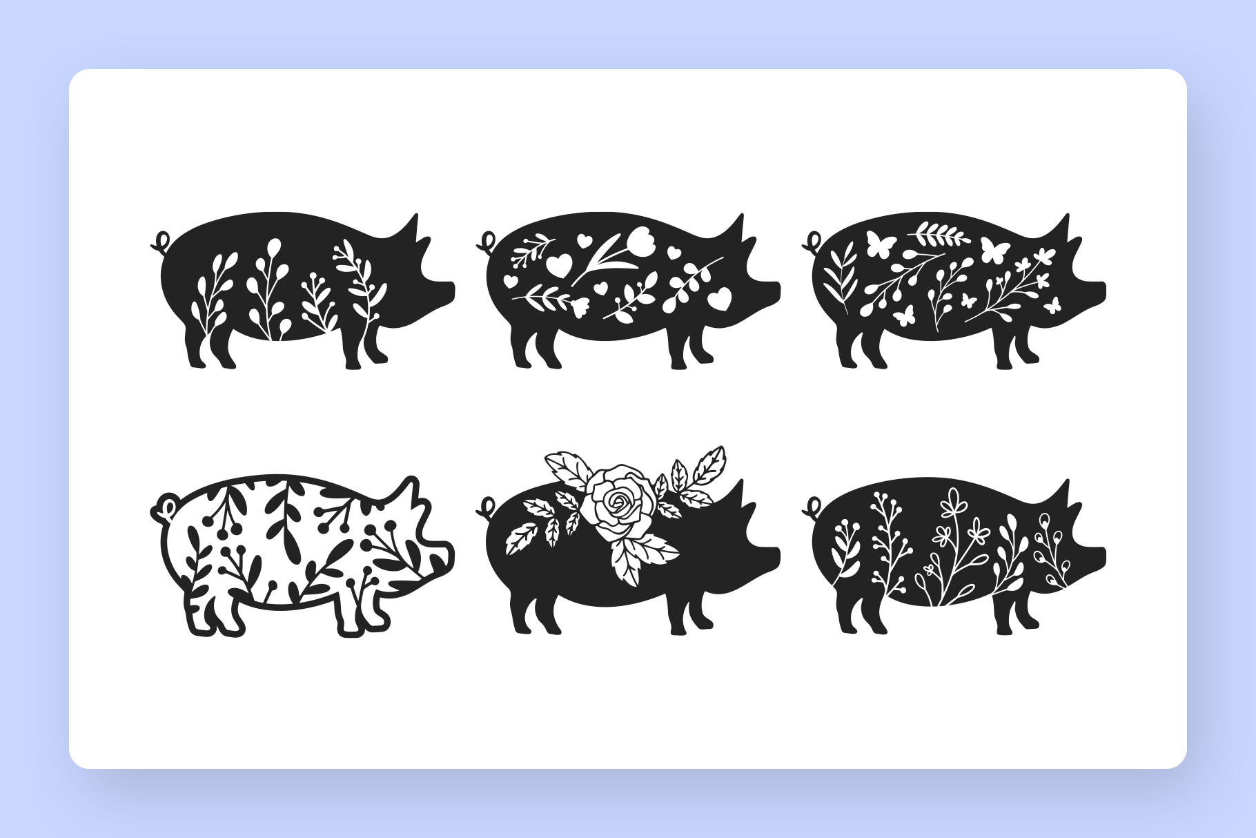Floral Cute Pig SVG Animal Silhouettes 1 Floral Cute Pig SVG Animal Silhouettes