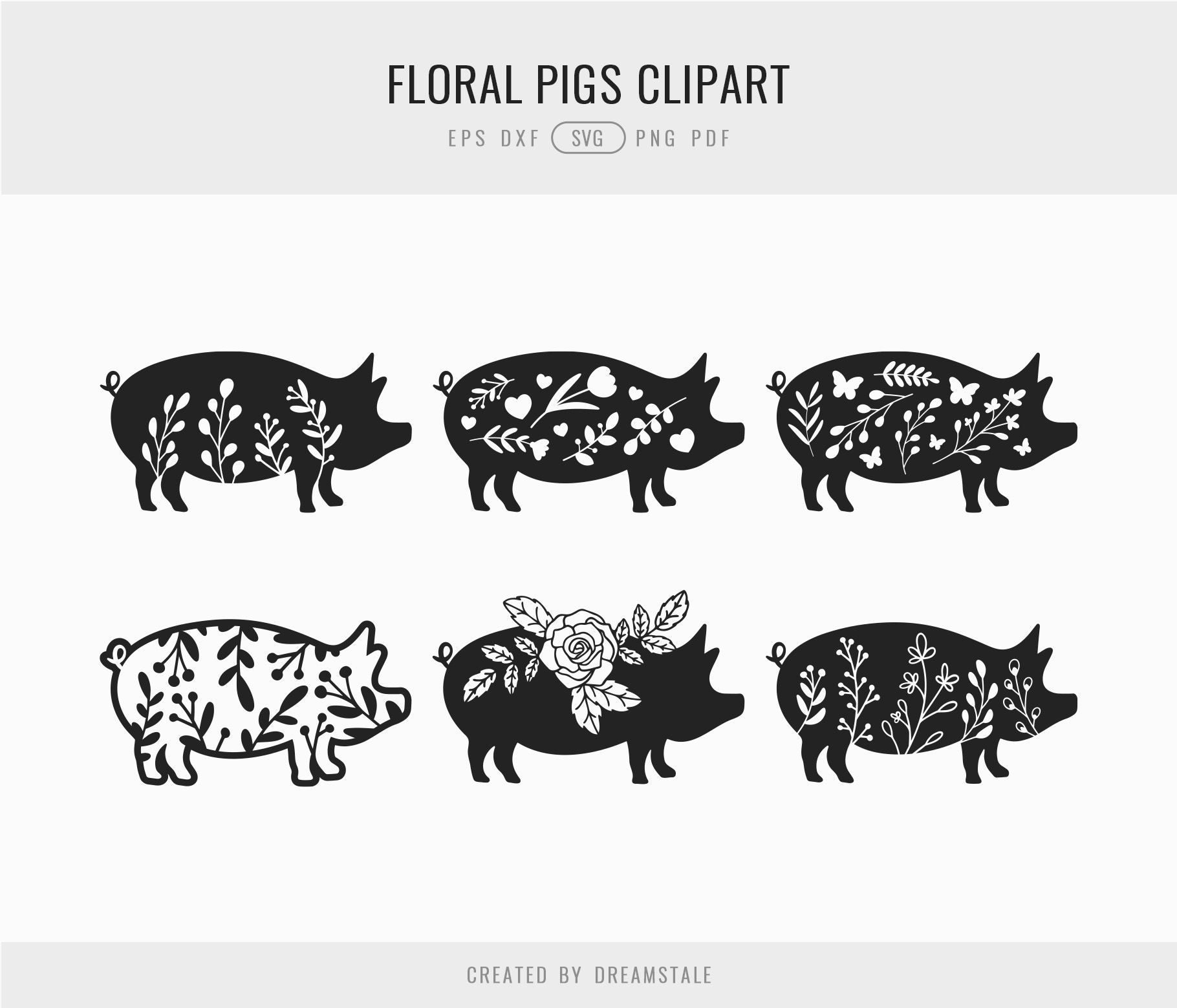 Floral Cute Pig SVG Animal Silhouettes 4 svg+xml;charset=utf Floral Cute Pig SVG Animal Silhouettes