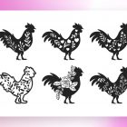 Floral Rooster SVG Silhouettes