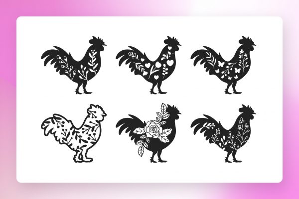Floral Rooster SVG Silhouettes Floral Rooster SVG Silhouettes