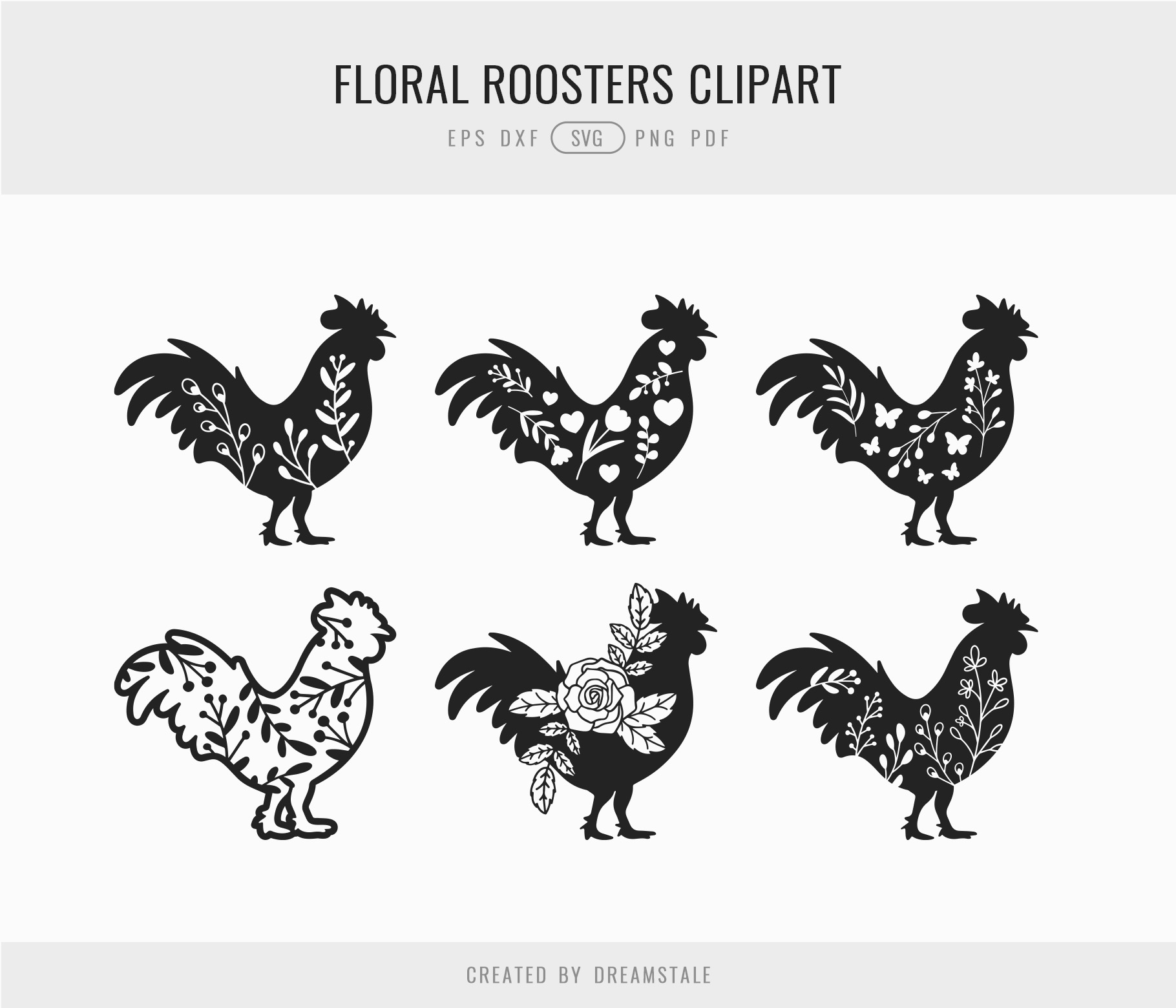 Floral Roosters SVG Clipart 4 svg+xml;charset=utf Floral Roosters SVG Clipart