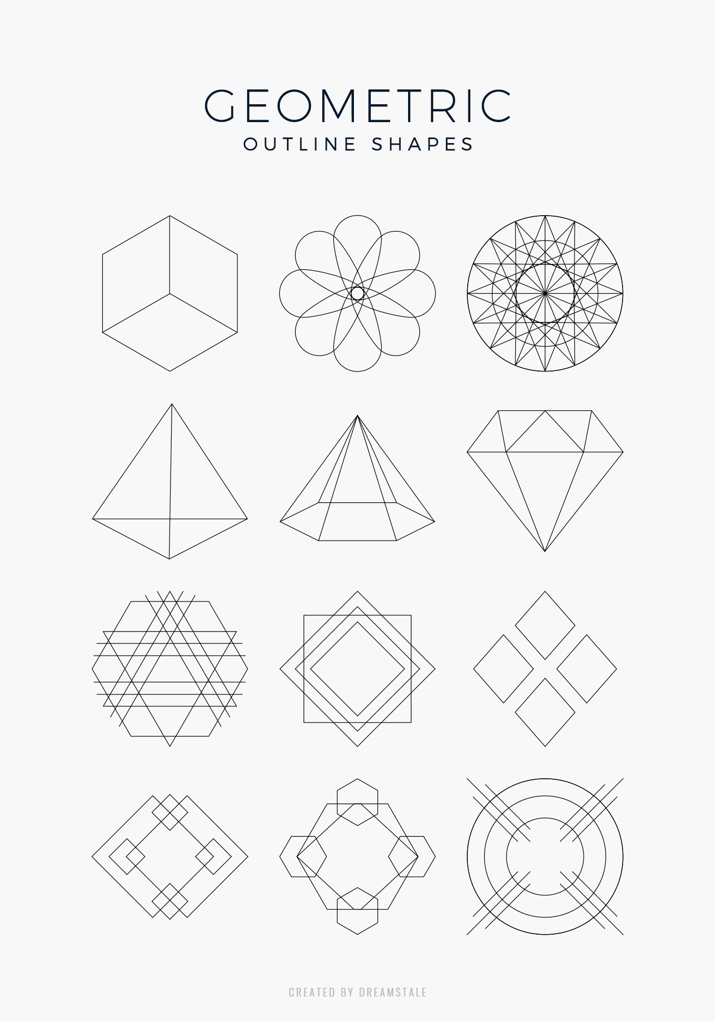 Geometric Outline Shapes Clipart Set 5 svg+xml;charset=utf Geometric Outline Shapes Clipart Set