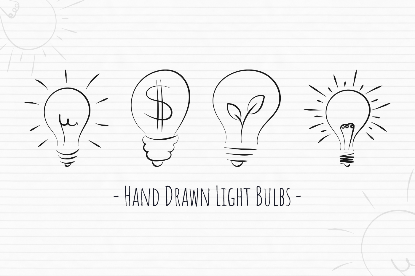 Hand Drawn Light Bulbs Clipart Set 1 svg+xml;charset=utf Hand Drawn Light Bulbs Clipart Set