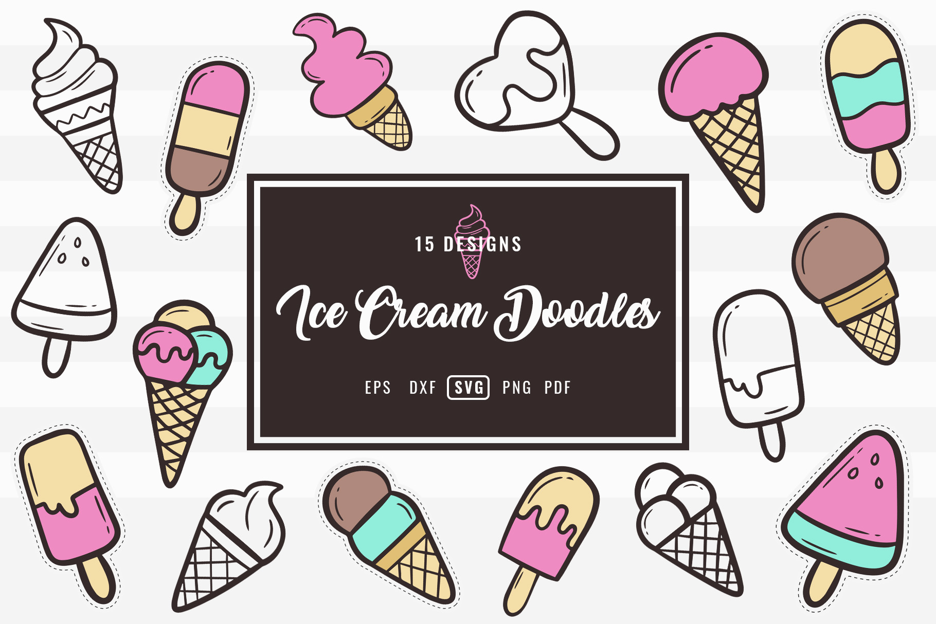 Ice Cream Doodles SVG Clipart Bundle 1 Ice Cream Doodles SVG Clipart Bundle