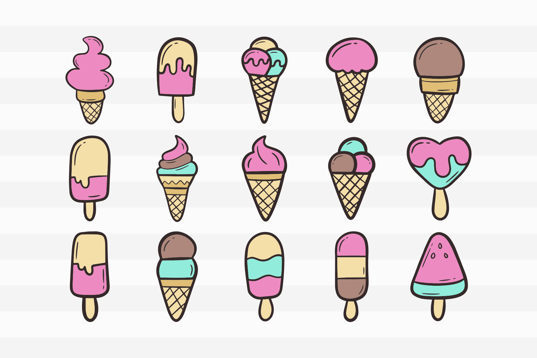 Ice Cream Doodles SVG Clipart Bundle 3 svg+xml;charset=utf Ice Cream Doodles SVG Clipart Bundle