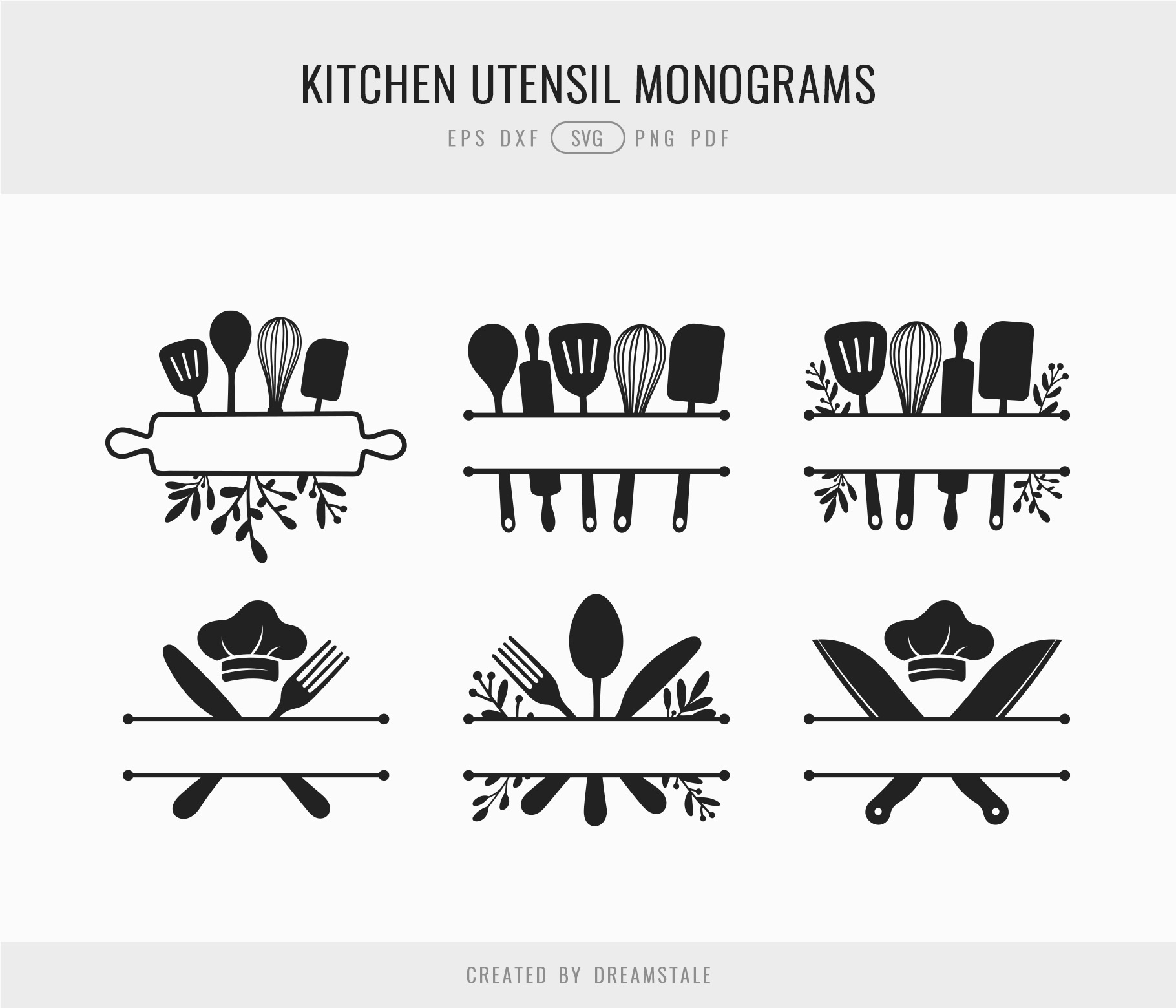 Kitchen Utensil Split Monograms 4 svg+xml;charset=utf Kitchen Utensil Split Monograms