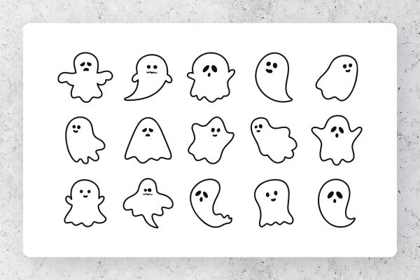 Outlined Cute Ghosts Clipart 1 Scary & Cute Ghosts Halloween SVG Clipart