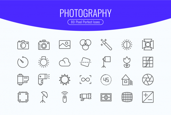 Photography & Camera Slim Vector Line Icons