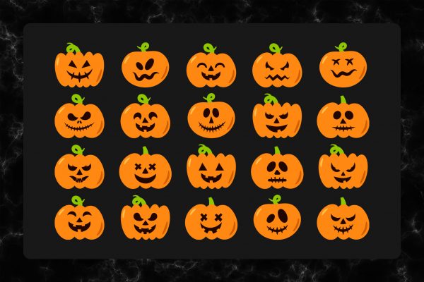 Scary Halloween Colorful Pumpkins 1 Scary Halloween Pumpkins SVG Clipart Bundle