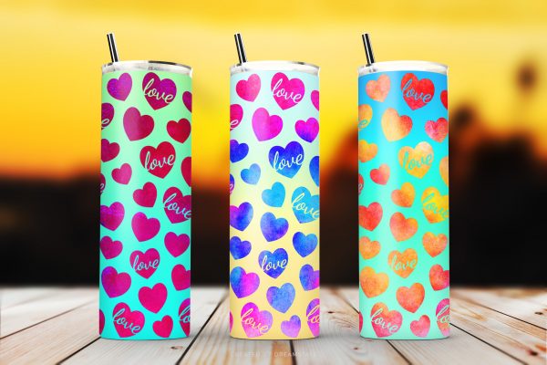 Watercolor Hearts Sublimation Tumbler Designs Watercolor Hearts Sublimation Tumbler Designs