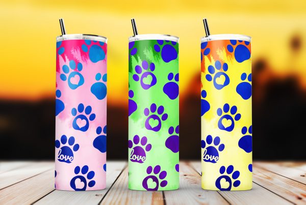 Watercolour Pet Paws Sublimation Tumbler Designs