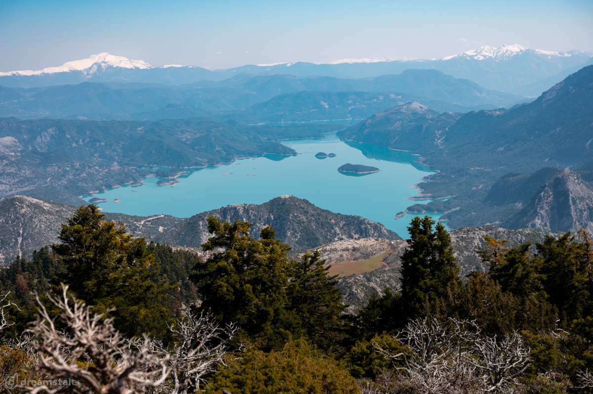 Colorful Panoramic Landscape Lake & Mountains Stock Photo