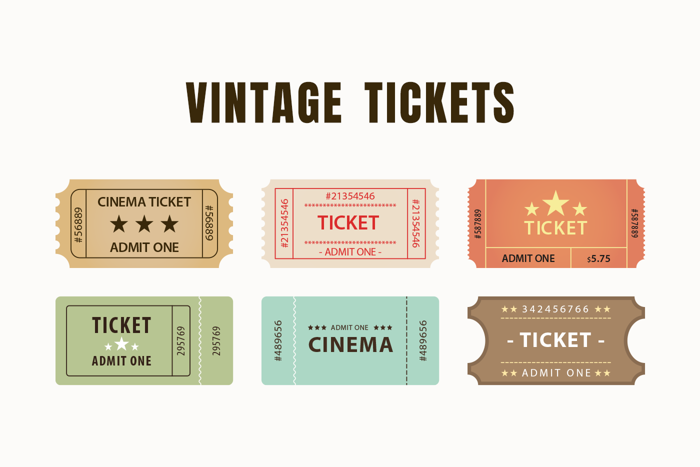 Retro Vintage Tickets Clipart Set 1 Retro Vintage Tickets Clipart Set