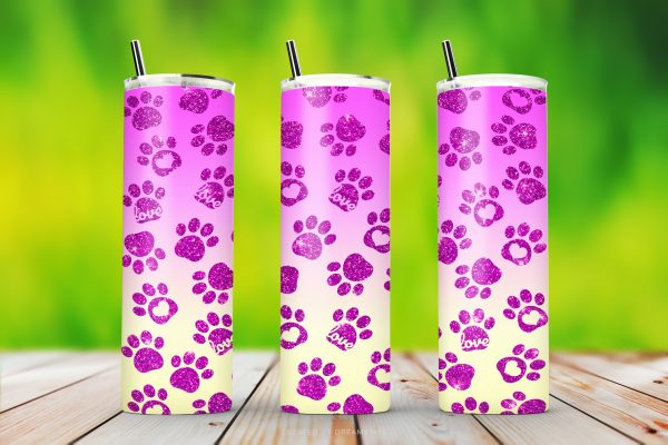 Glitter Paw Prints Sublimation Tumbler Wraps Glitter Paw Prints Sublimation Tumbler Wraps