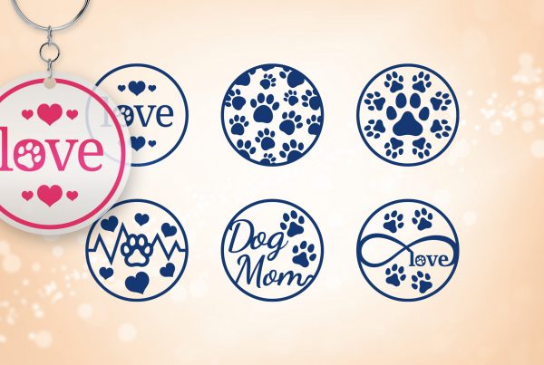 Dog Love Paws Keychain Clipart Silhouettes