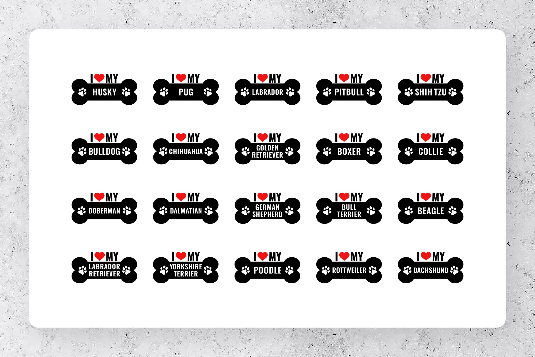 I Love My Dog Breed SVG Clipart Set 1 I Love My Dog Breed SVG Clipart Set