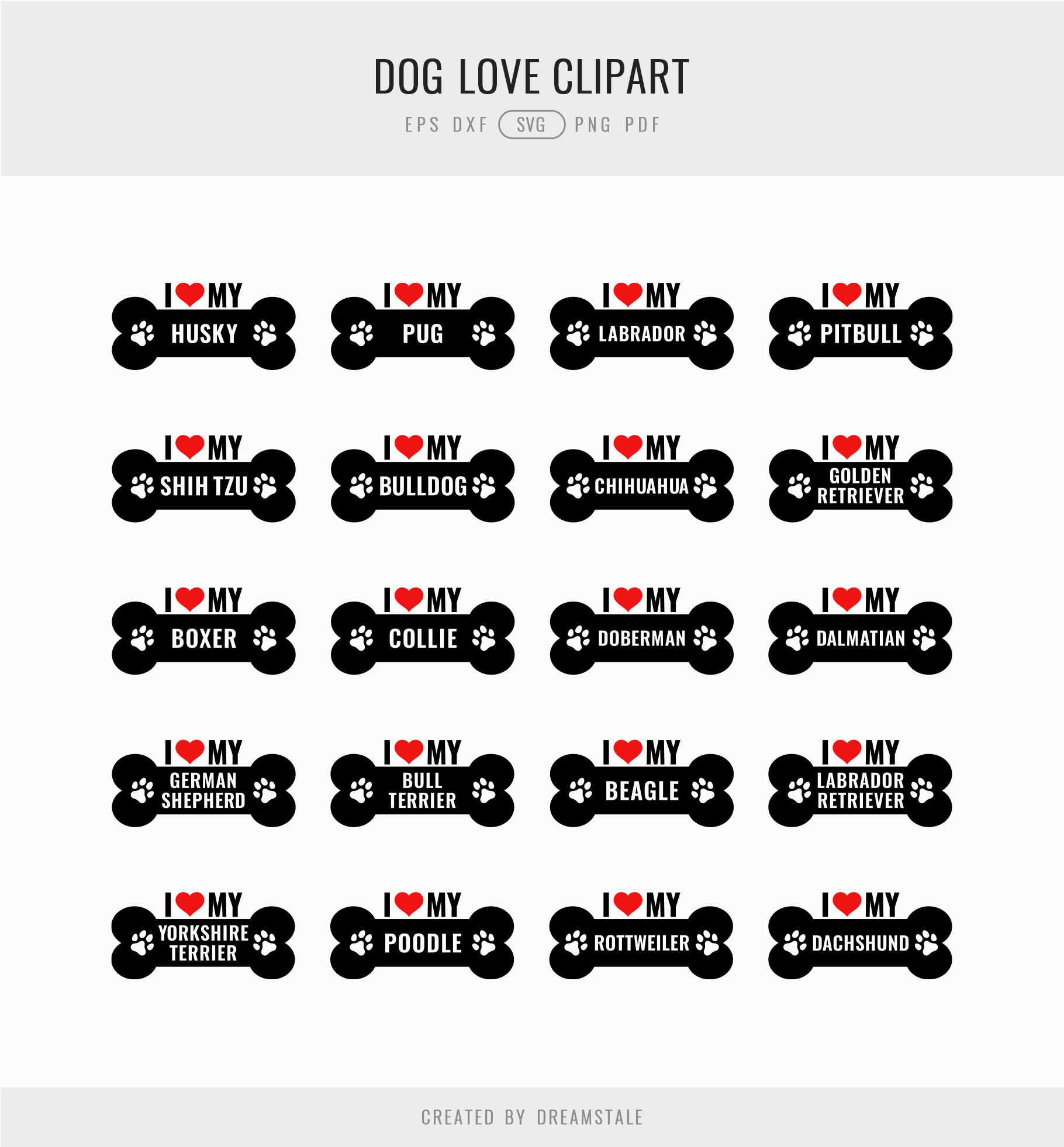 I Love My Dog Breed SVG Clipart Set 4 svg+xml;charset=utf I Love My Dog Breed SVG Clipart Set