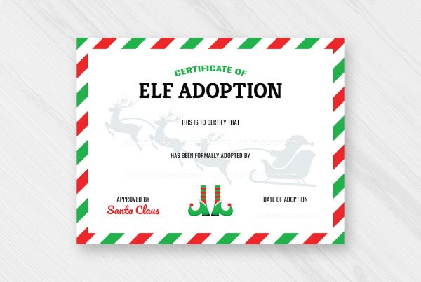 Elf Adoption Certificate 11x8.5 Printable Template