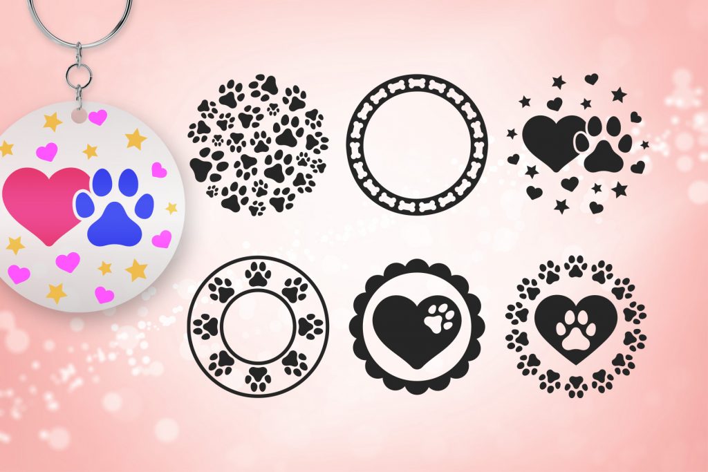 Plus Design Resources 16 Dog Paw Prints Keychain SVG Clipart