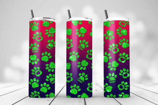 Pet Paws Glitter Gradient Tumbler Wraps 1 Paw Print Sublimation Tumbler Wraps