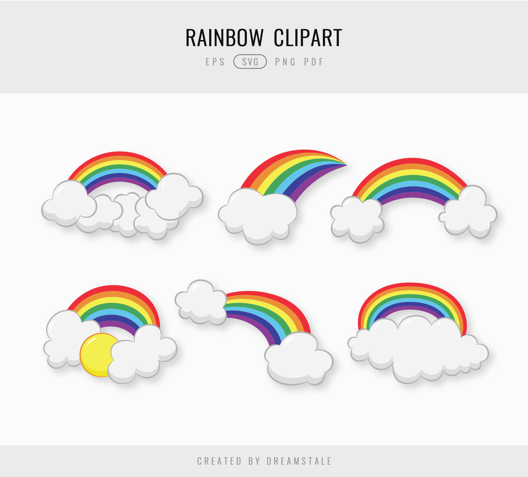 Rainbow & Clouds Clipart Designs 4 svg+xml;charset=utf Rainbow & Clouds Clipart Designs
