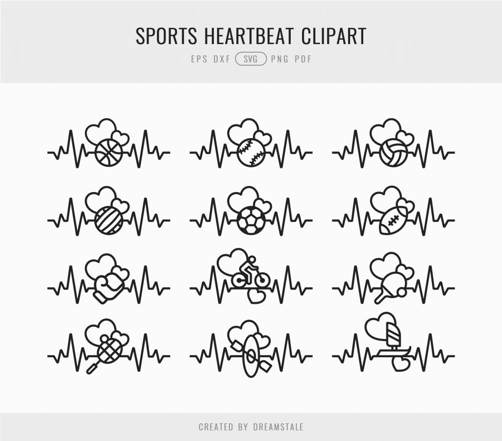 Sports Love Heartbeat SVG Clipart Dreamstale