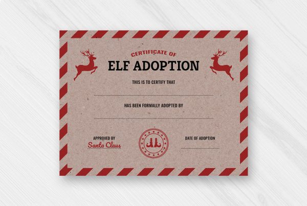 Vintage Elf Adoption Certificate 11x8.5 Printable Template