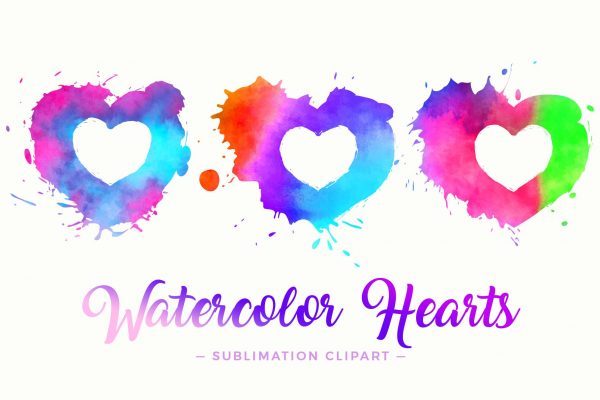 Watercolor Hearts Splashes 1 Watercolor Heart Splash PNG Designs