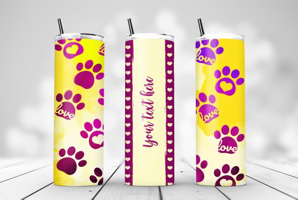 Watercolor Pet Paws Tumbler Wraps 1 All You Need Is Love PNG Distressed Dog Quote