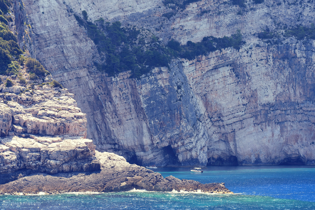 Sea Rocks & Blue Caves in Zakynthos Island Stock Photo