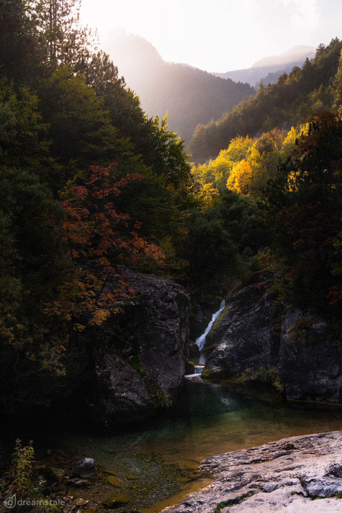 Autumn Waterfall Enipeas Canyon Stock Photo