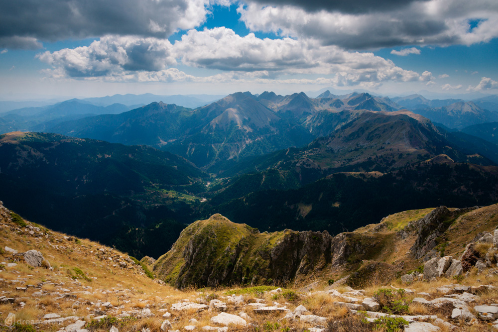 Panoramic View of Agrafa Mountains & Peaks Stock Photo