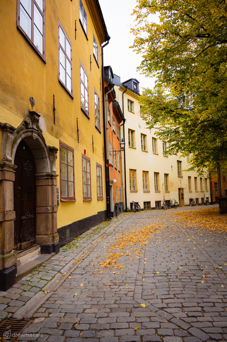 Old City Street & Buildings in Stockholm City Stock Photo